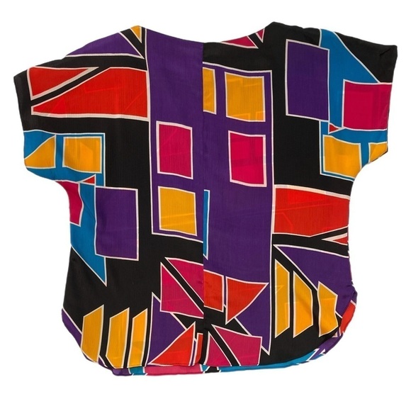 Vintage drop shoulder sleeve geometric pattern sheer fabric blouse - Picture 2 of 4